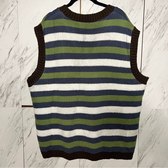 ASOS Green Striped Knit Sleeveless Sweater Vest SZ XL - Picture 4 of 6